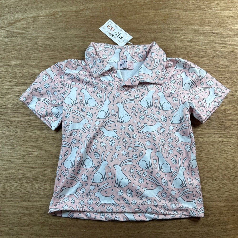 Pete Lucy Girls Bunny Rabbit Floral Pink Shirt Top 6-12M NWT Boutique